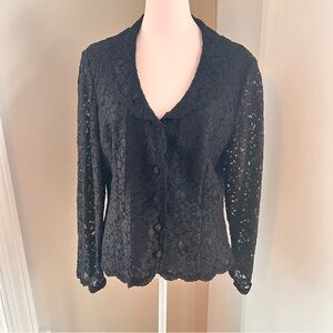 Talbots lace embroidered black sheer sleeves feminine blazer size 14